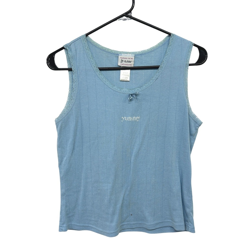 Y2K Coquette Lace Trim Baby Tank Yummy Embroidered Size M Blue Soft‎ Girl Cute